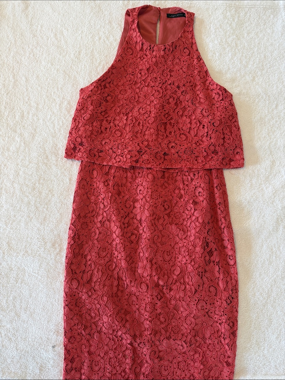 Zara Red Lace Overlay Formal Dress